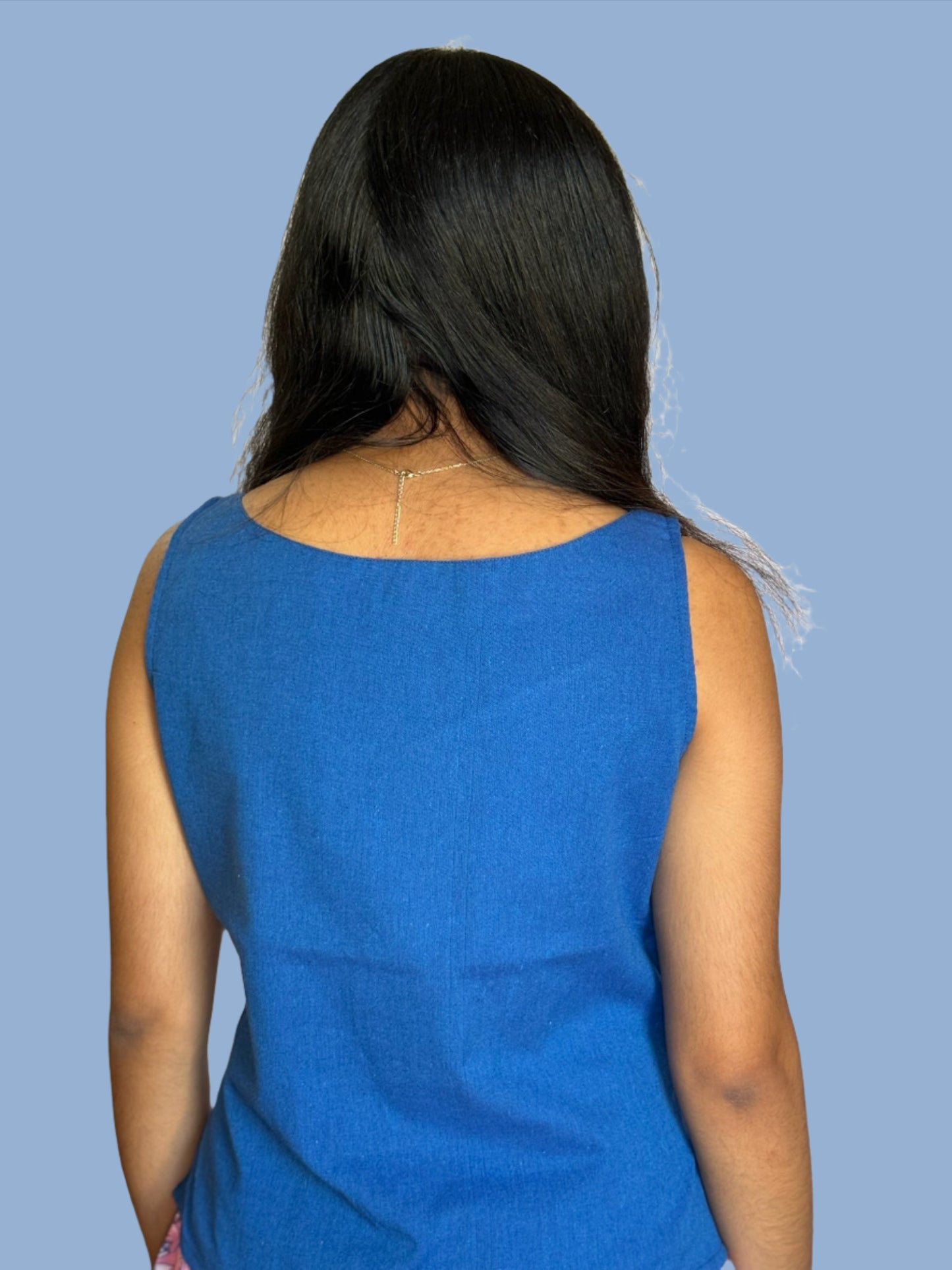 Indigo Iris - Blue Ikat Sweetheart Neck Top