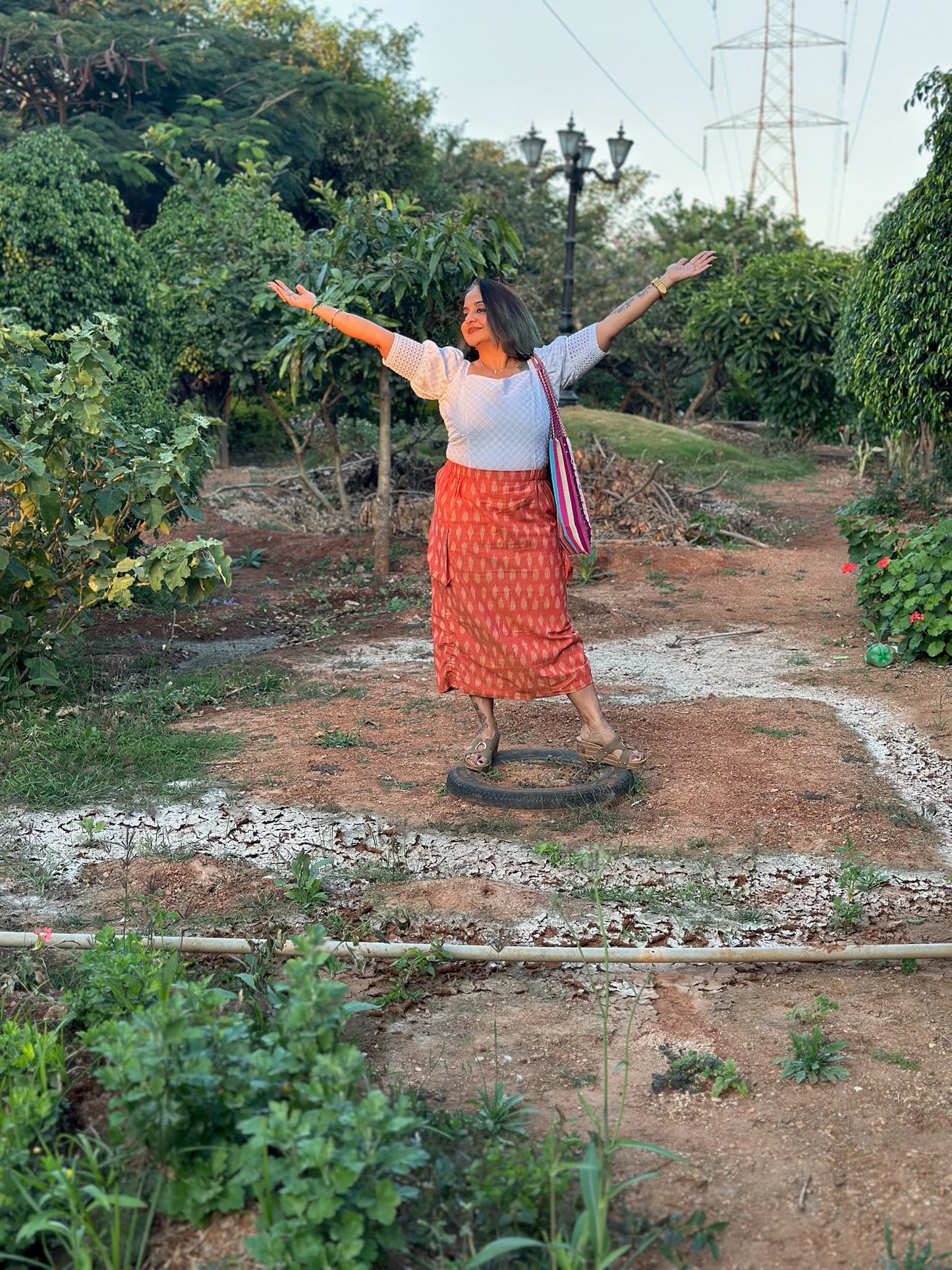 Orange Ikkat Drawstring Skirt