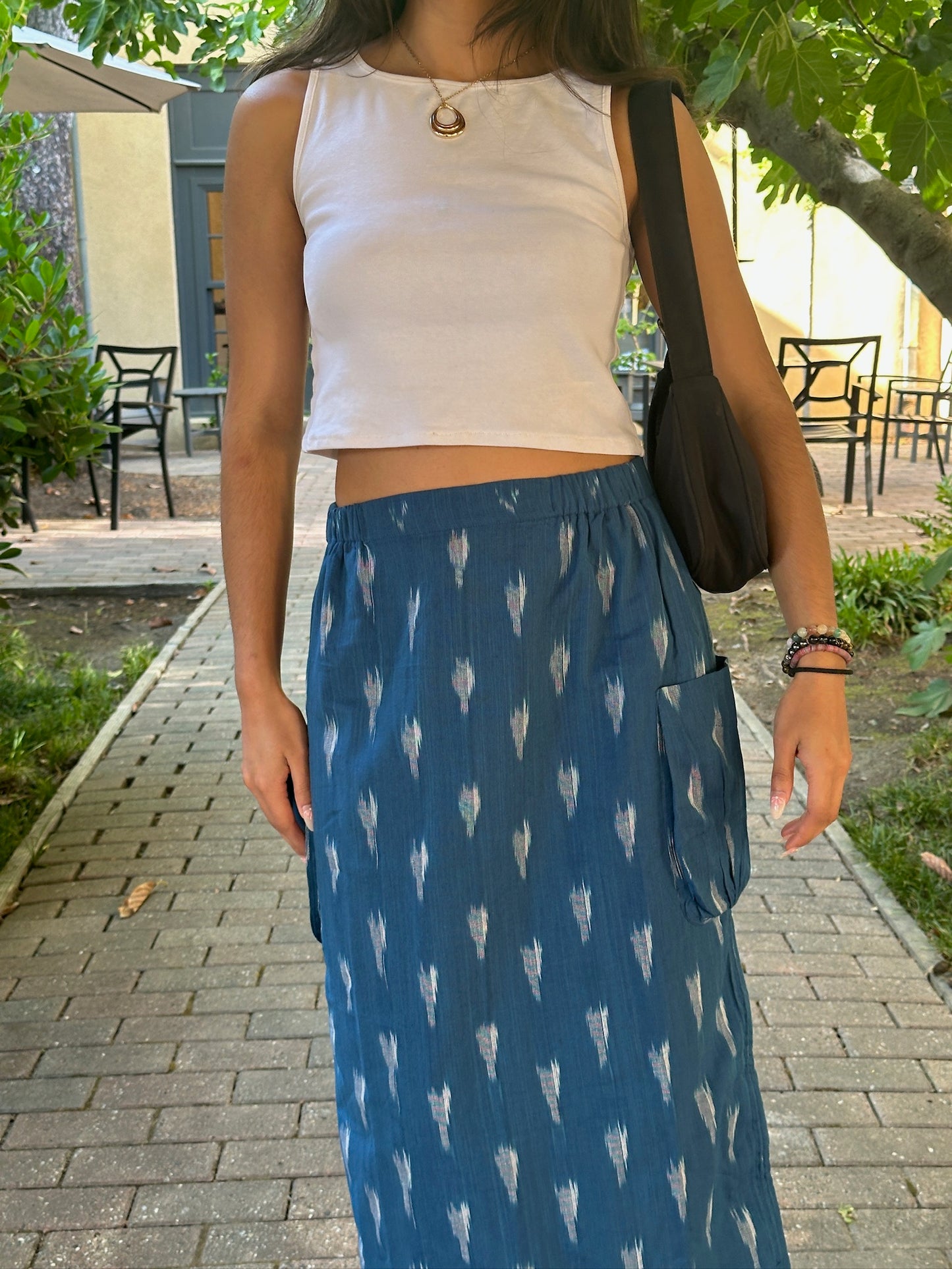 Blue Ikkat Drawstring Skirt