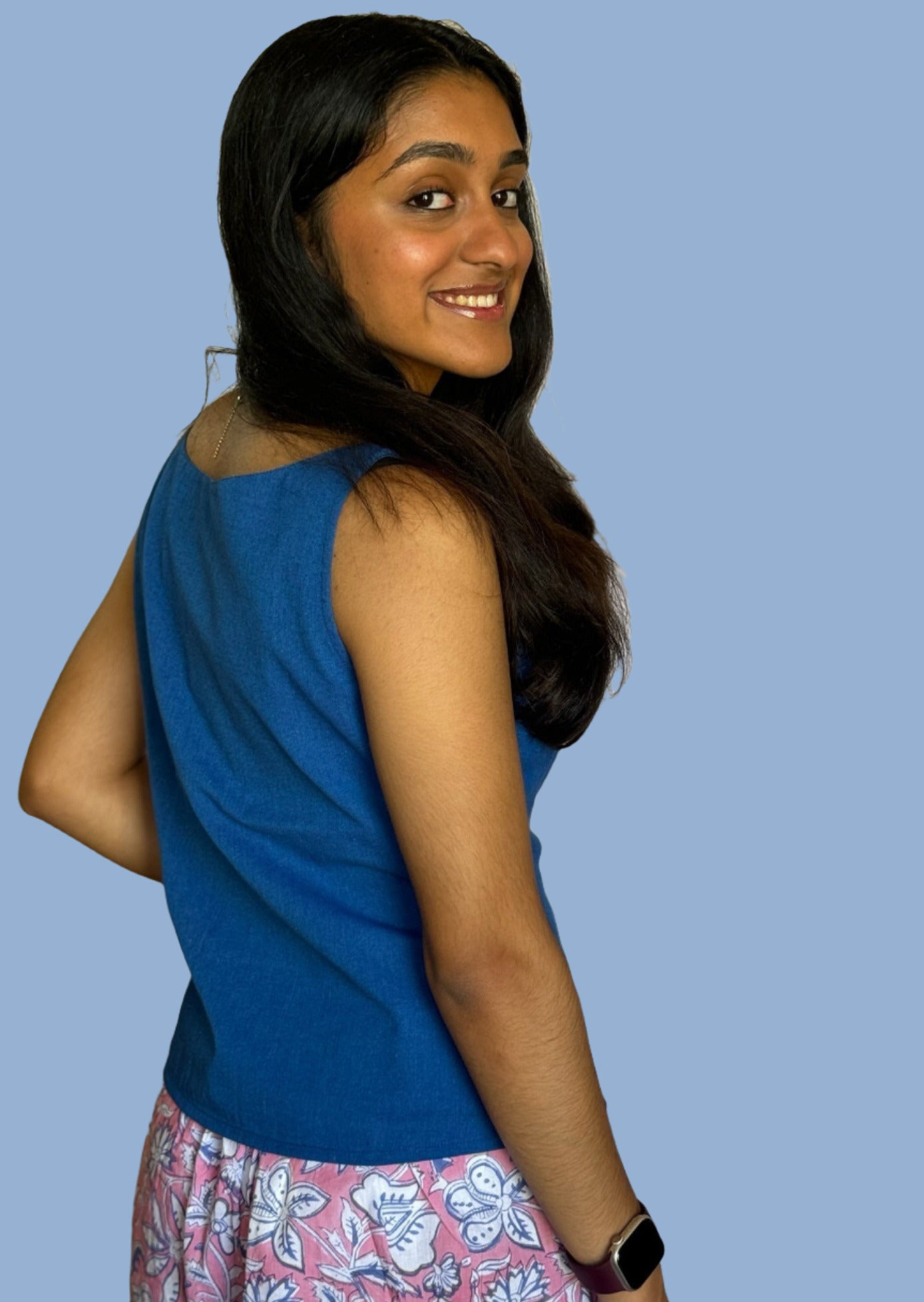 Indigo Iris - Blue Ikat Sweetheart Neck Top