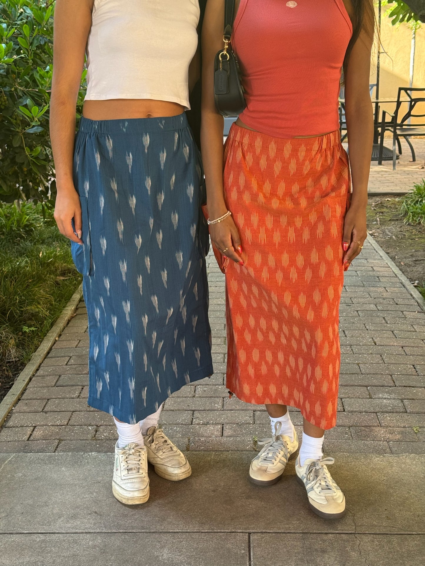 Orange Ikkat Drawstring Skirt