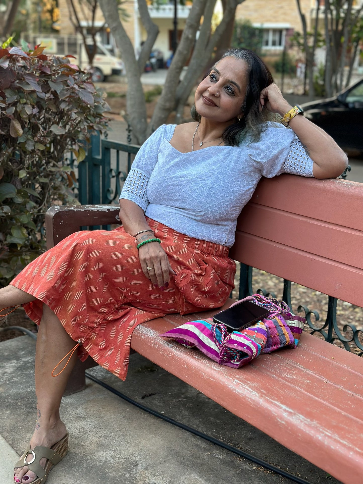 Orange Ikkat Drawstring Skirt