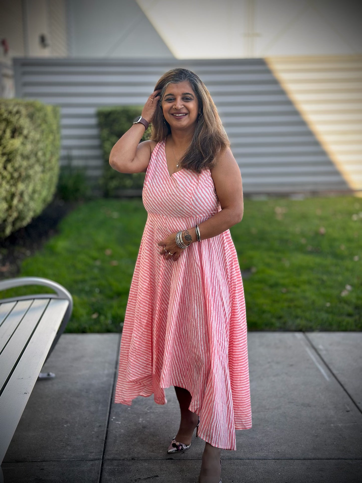 Asymmetric Pink Leheriya Dress