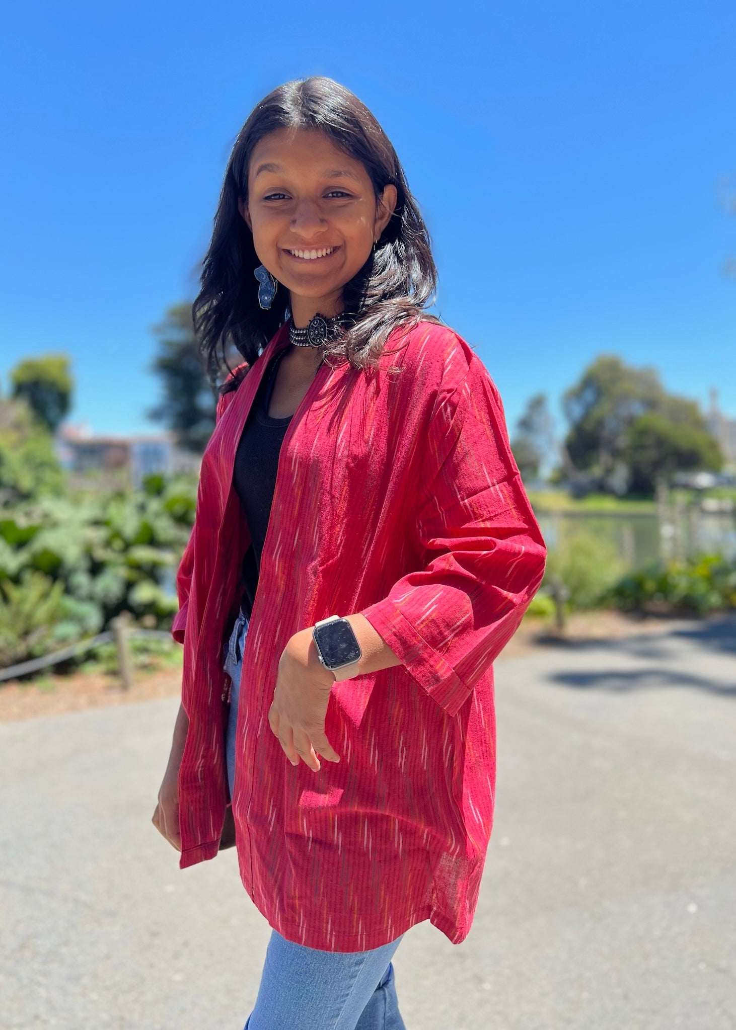 Cherry Spice Women's Red Ikat Shirt Shrug