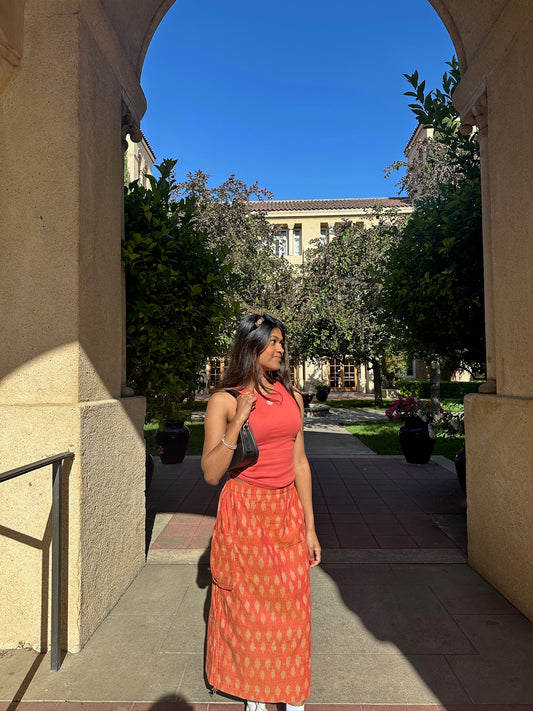 Orange Ikkat Drawstring Skirt
