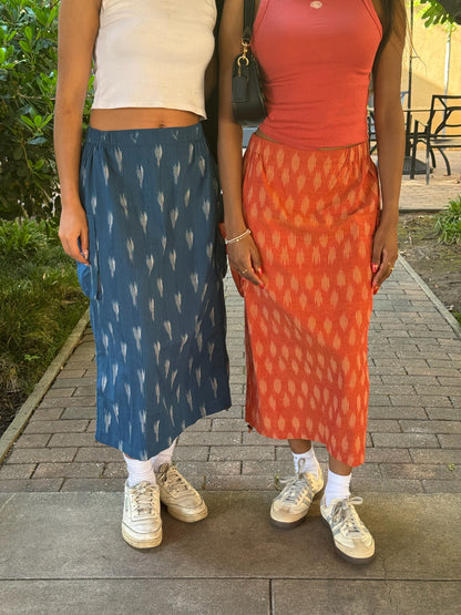 Orange Ikkat Drawstring Skirt