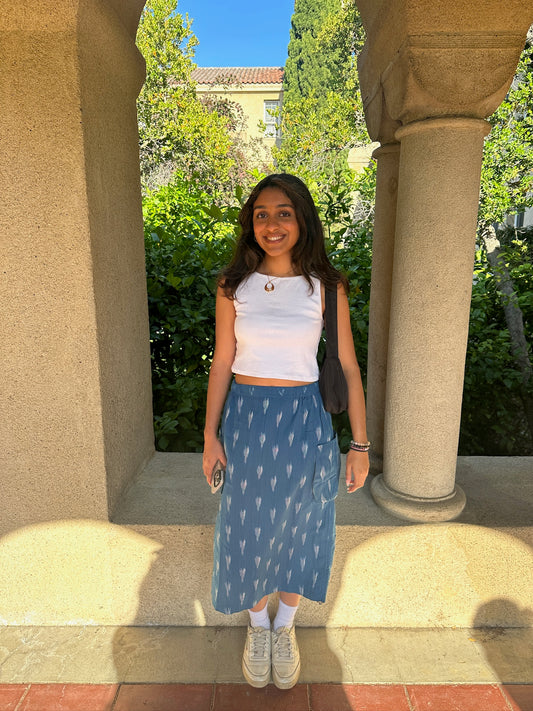 Blue Ikkat Drawstring Skirt
