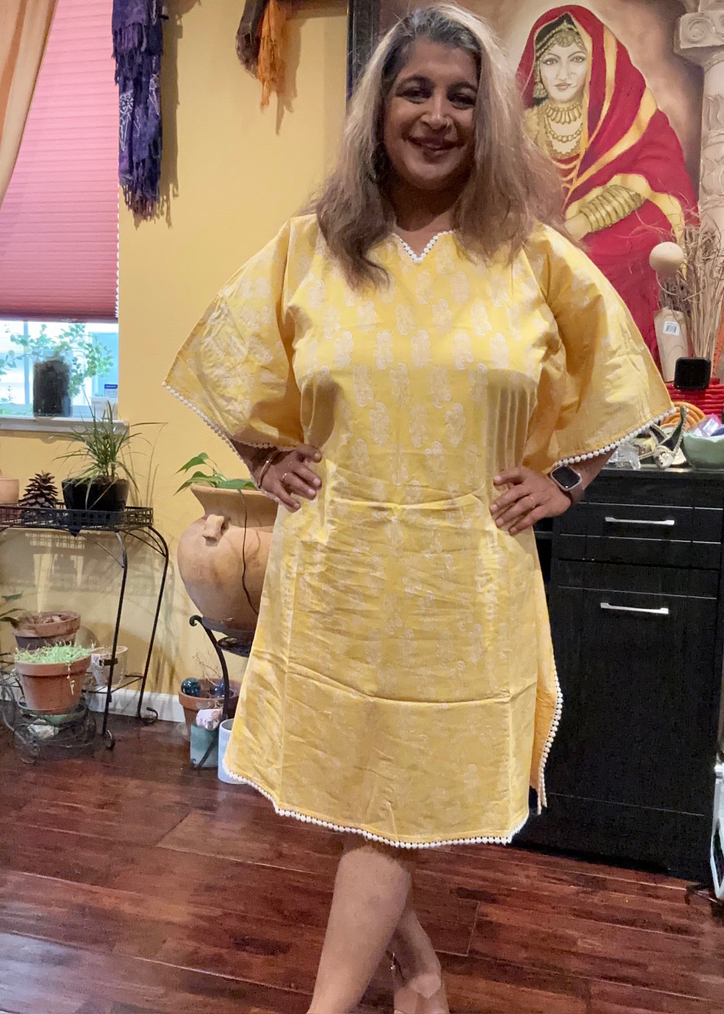 Yellow Primrose -  Floral Handblock Kaftan Dress