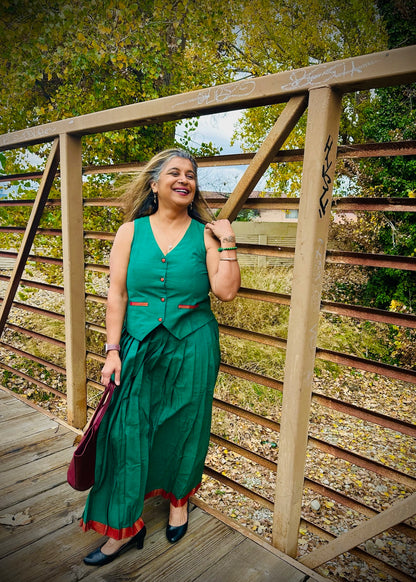 Green Mangalgiri Skirt-n-Vest Set