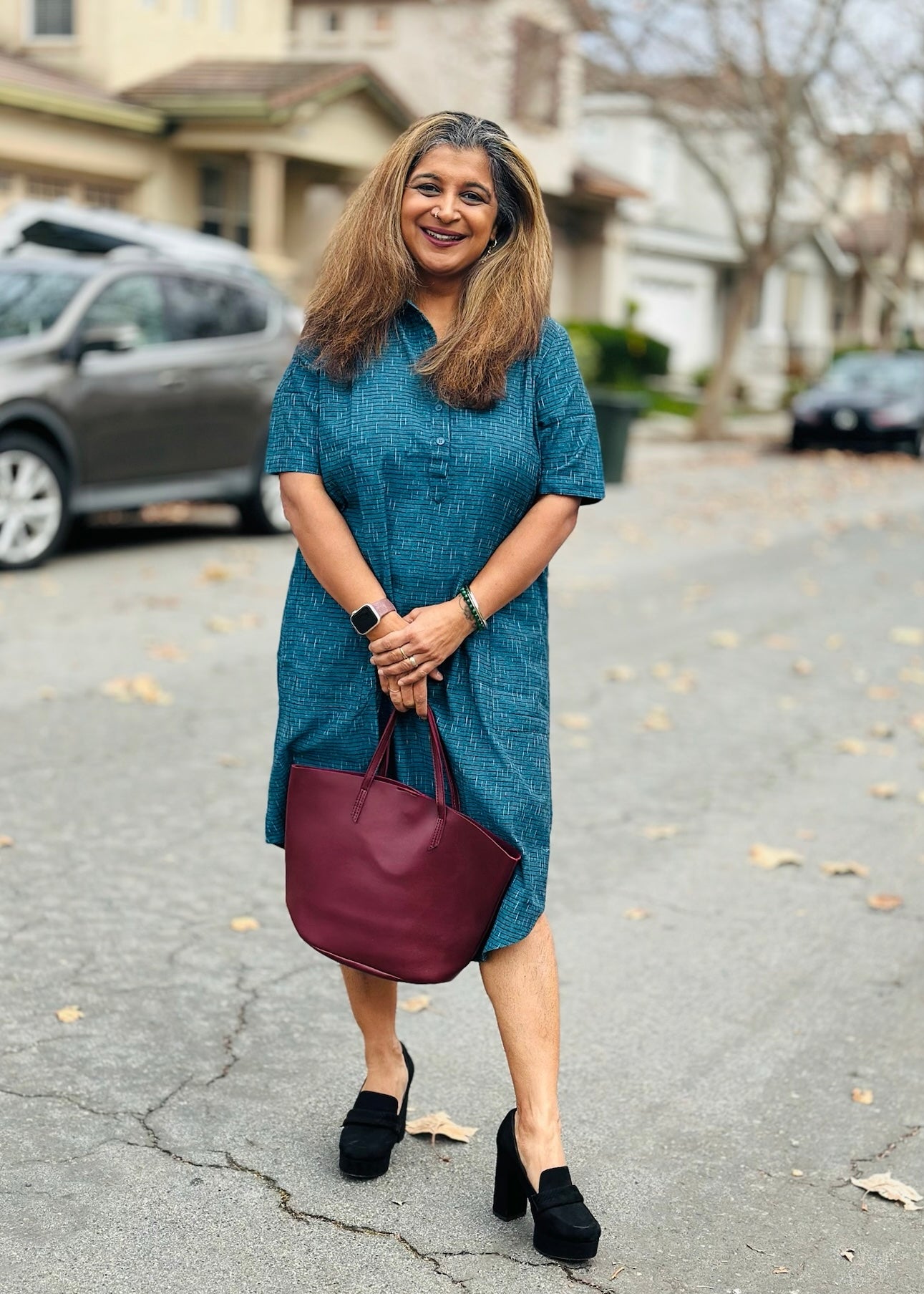 Indigo Breeze - Blue Ikat Cotton Long Shirt Dress