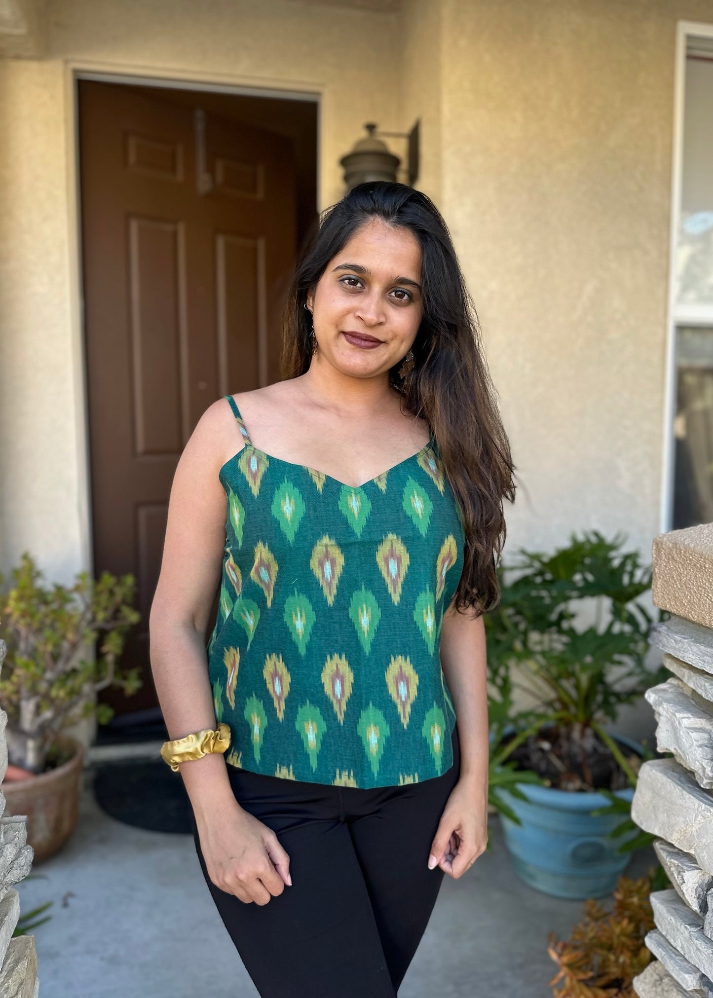 Peacock Paradise - Green Ikat Spaghetti top